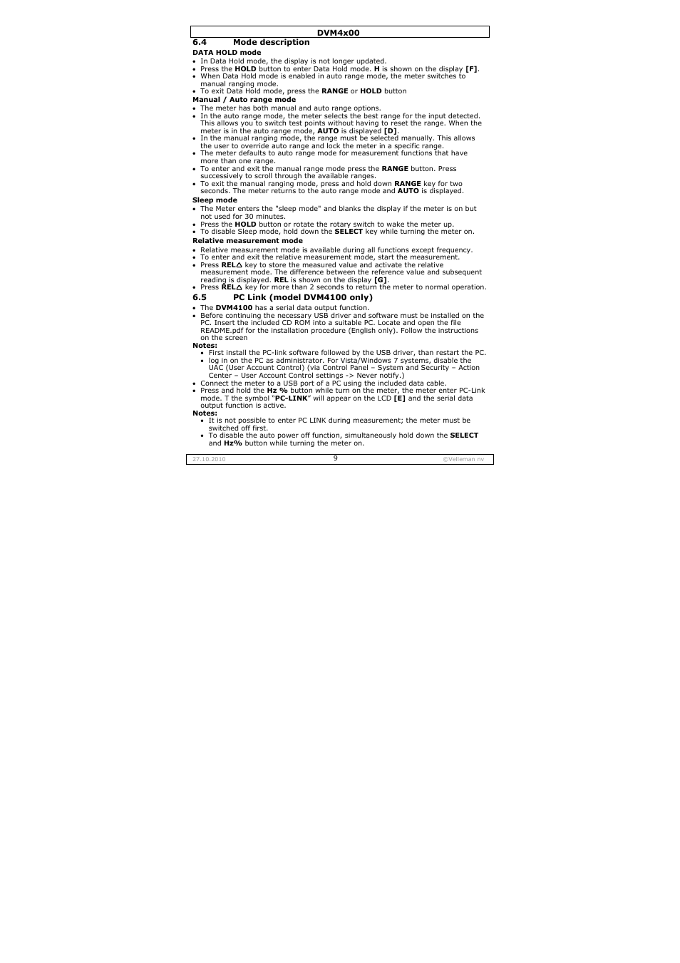 Velleman DVM4000 User Manual | Page 9 / 73