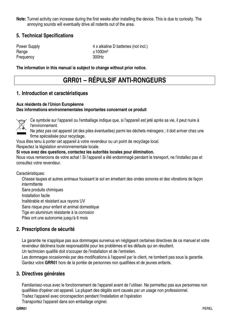 Grr01 – répulsif anti-rongeurs | Velleman GRR01 User Manual | Page 4 / 10