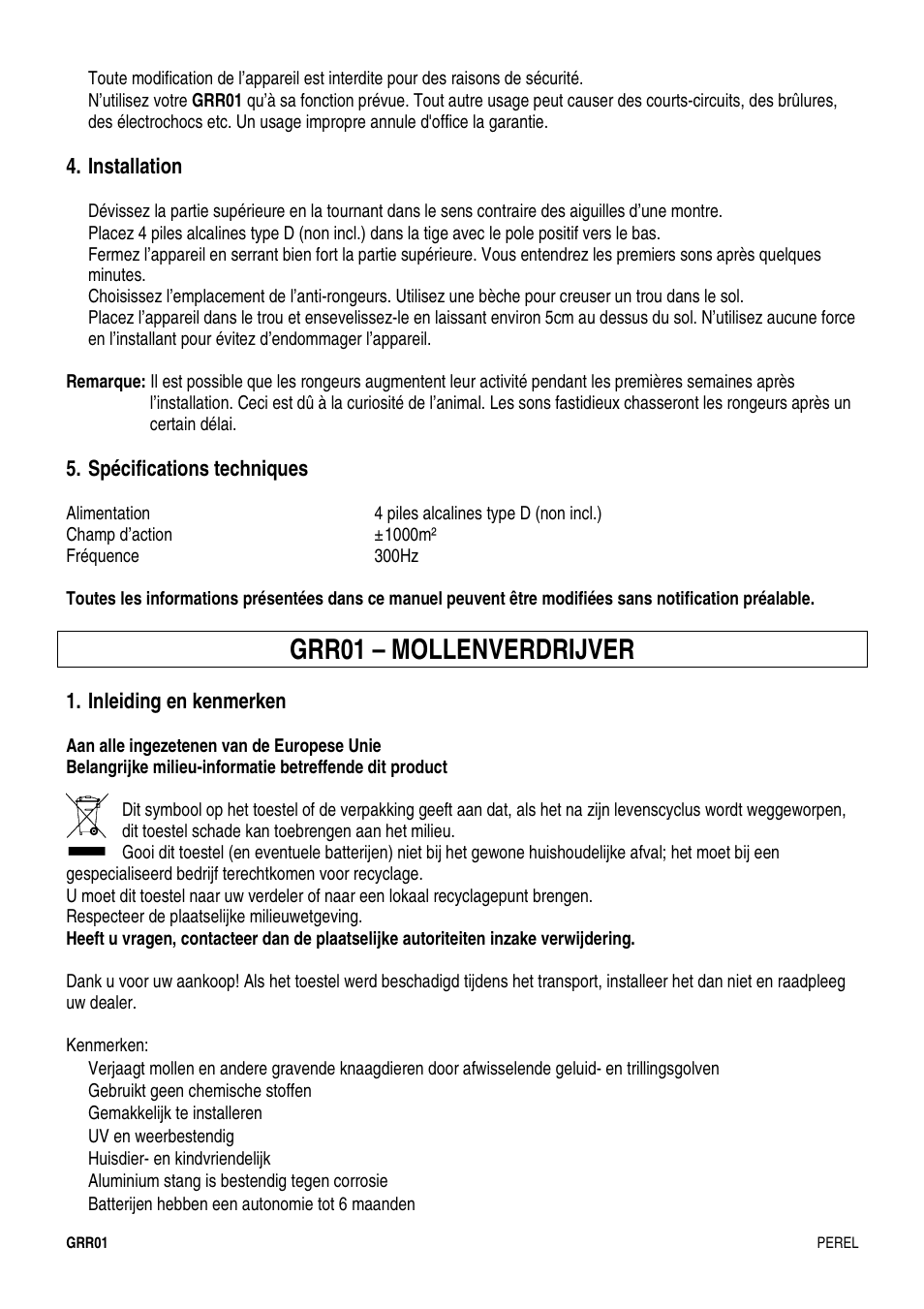 Grr01 – mollenverdrijver | Velleman GRR01 User Manual | Page 5 / 10