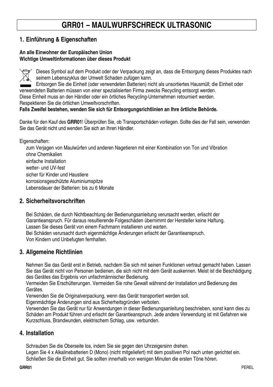 Grr01 – maulwurfschreck ultrasonic | Velleman GRR01 User Manual | Page 8 / 10