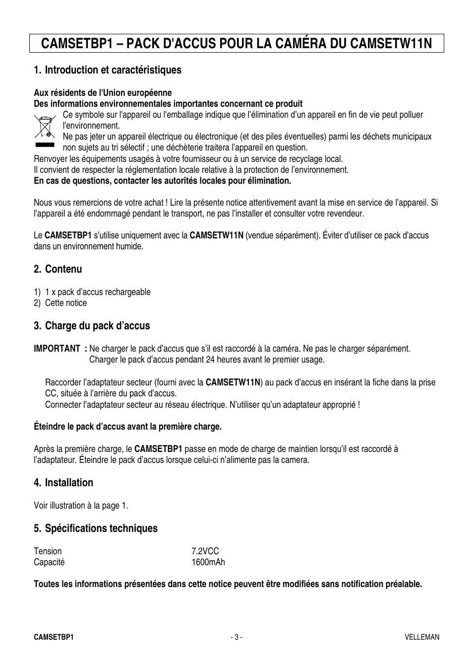 Velleman CAMSETBP1 User Manual | Page 3 / 5