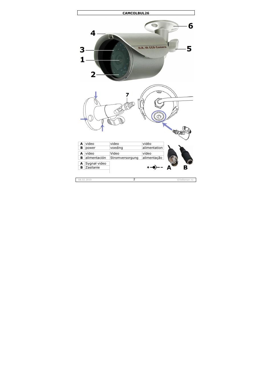 Velleman CAMCOLBUL26 User Manual | Page 2 / 26