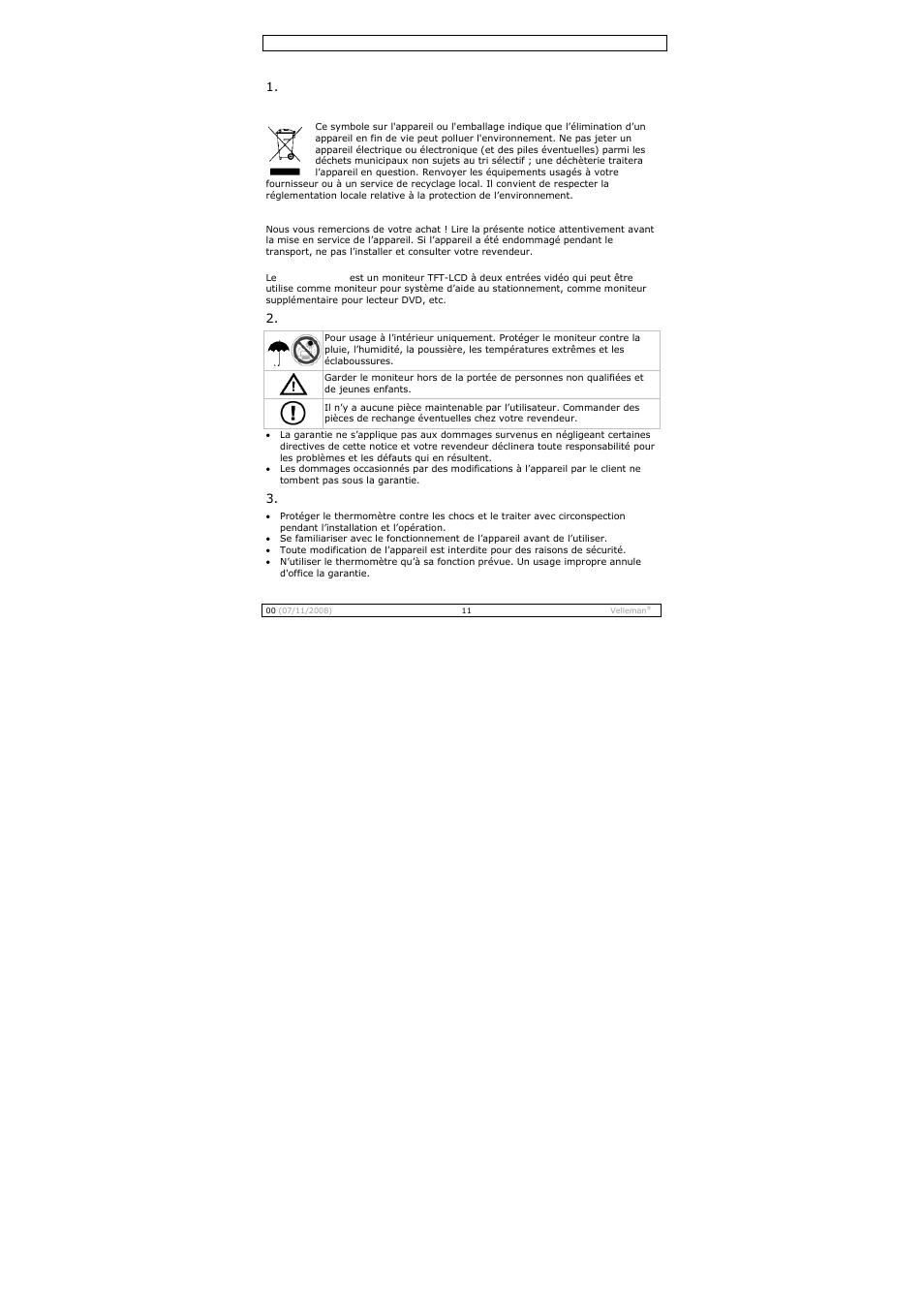 Notice d’emploi | Velleman MONCOLHA3 User Manual | Page 11 / 22