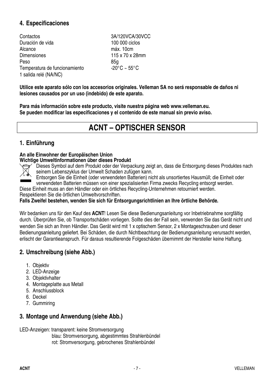 Acnt – optischer sensor | Velleman ACNT User Manual | Page 7 / 8