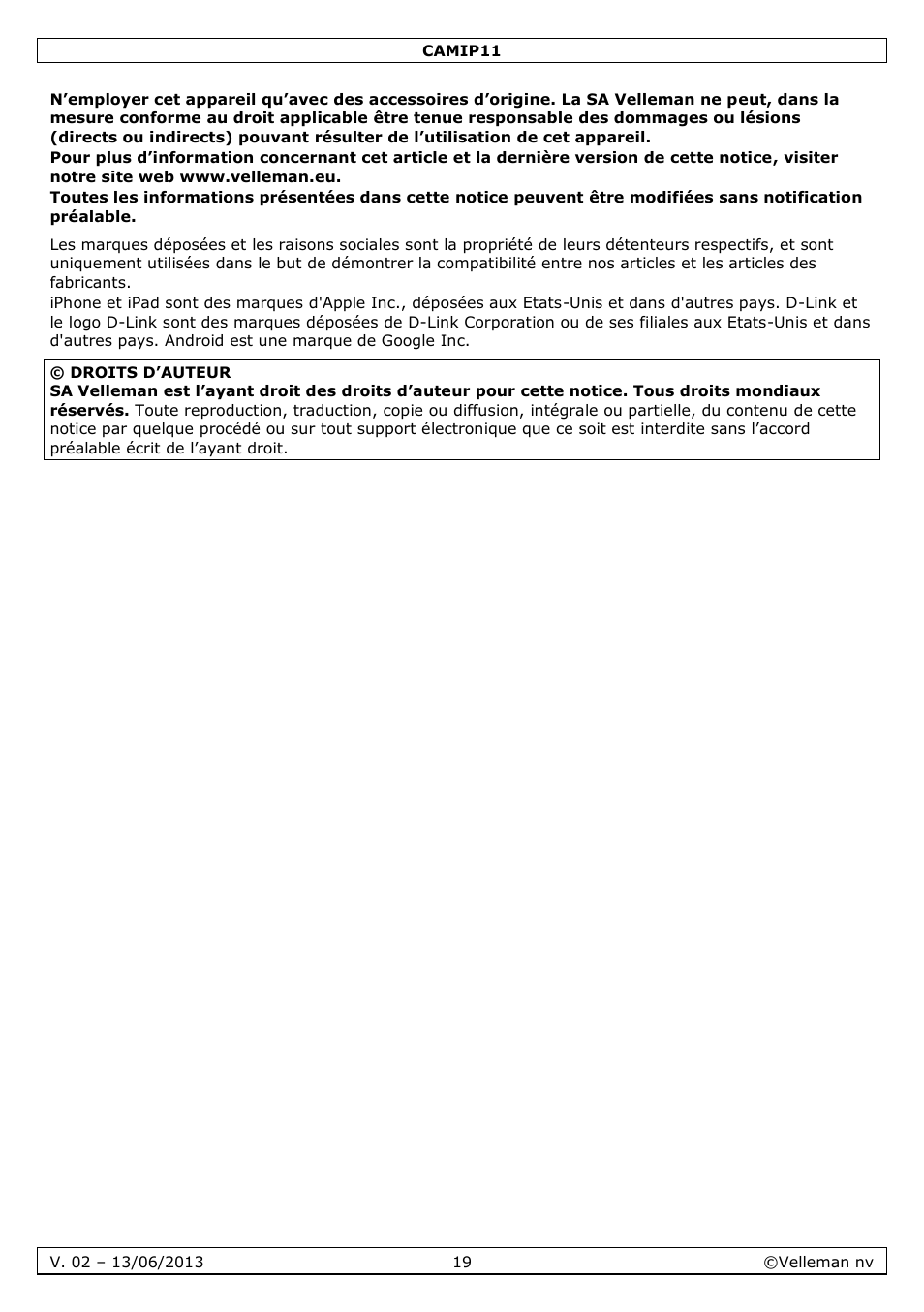 Velleman CAMIP11 User manual User Manual | Page 19 / 33