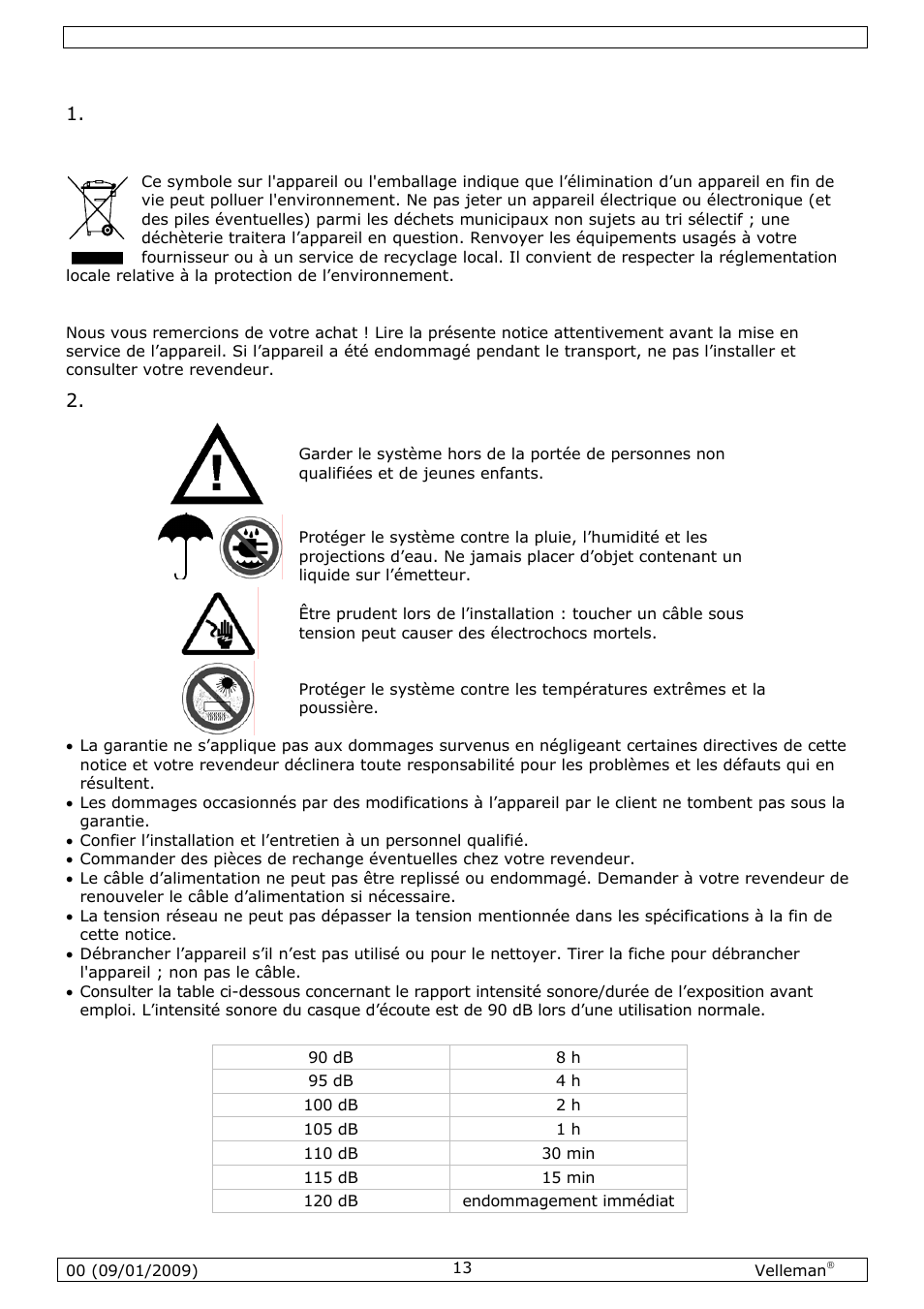 Notice d’emploi | Velleman MICW70 User Manual | Page 13 / 29