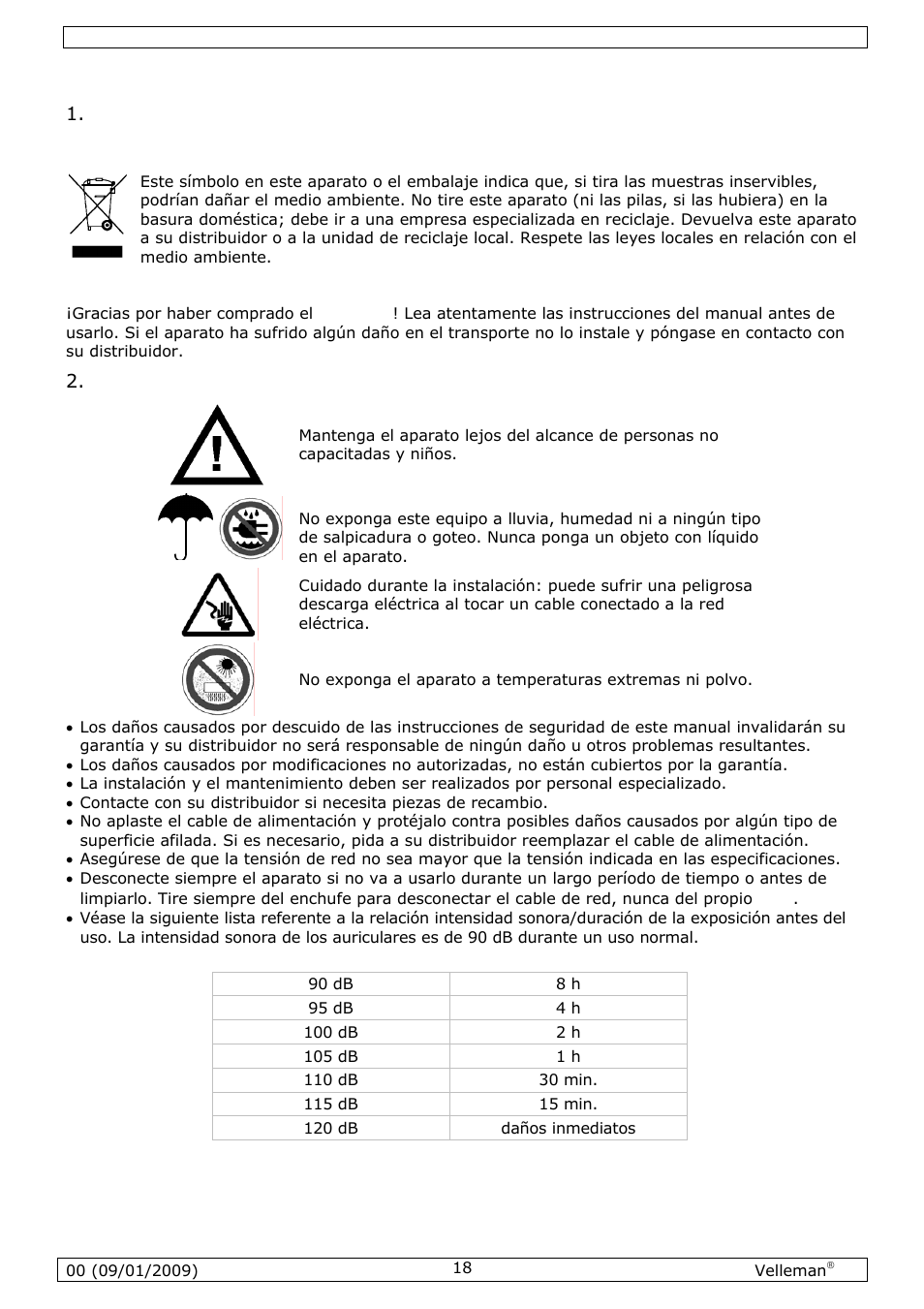 Manual del usuario | Velleman MICW70 User Manual | Page 18 / 29