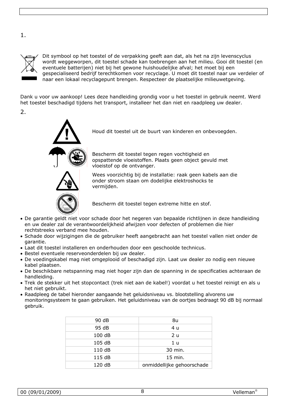Gebruikershandleiding | Velleman MICW70 User Manual | Page 8 / 29