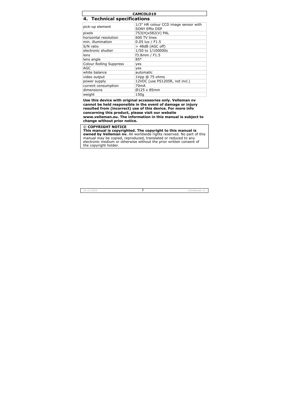 Velleman CAMCOLD19 User Manual | Page 3 / 16