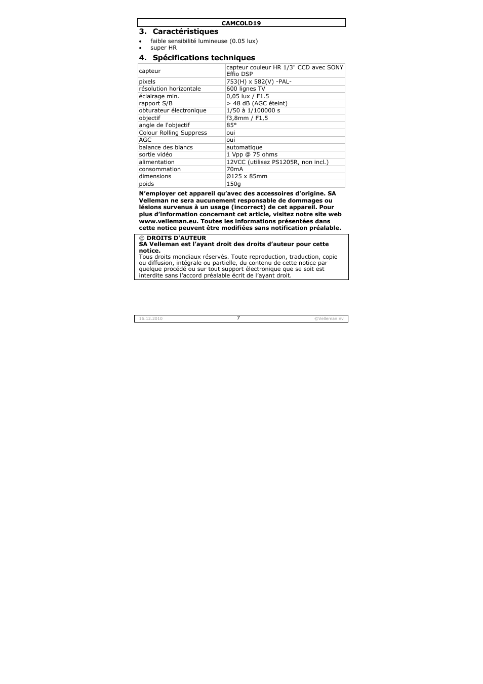 Velleman CAMCOLD19 User Manual | Page 7 / 16