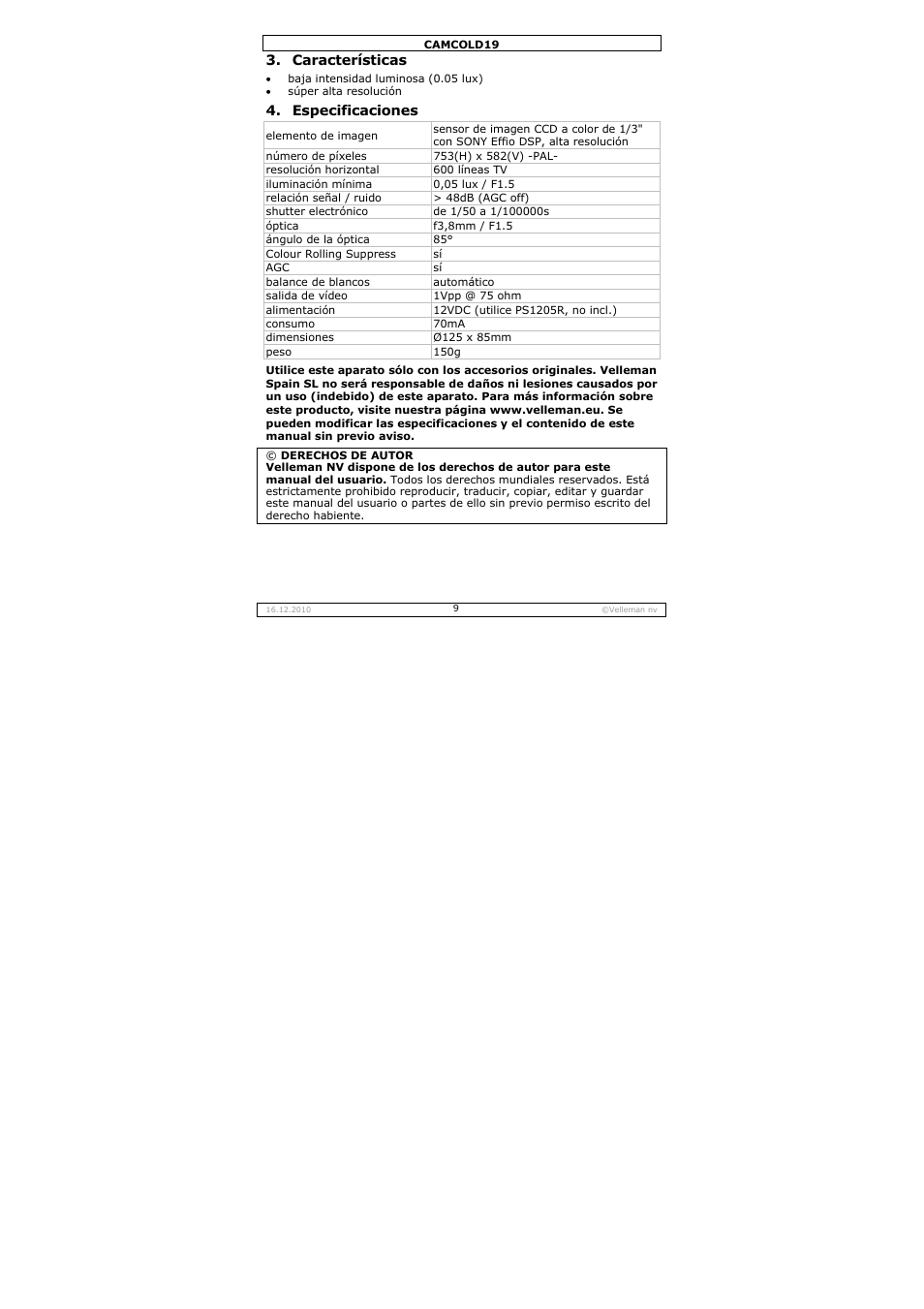 Velleman CAMCOLD19 User Manual | Page 9 / 16