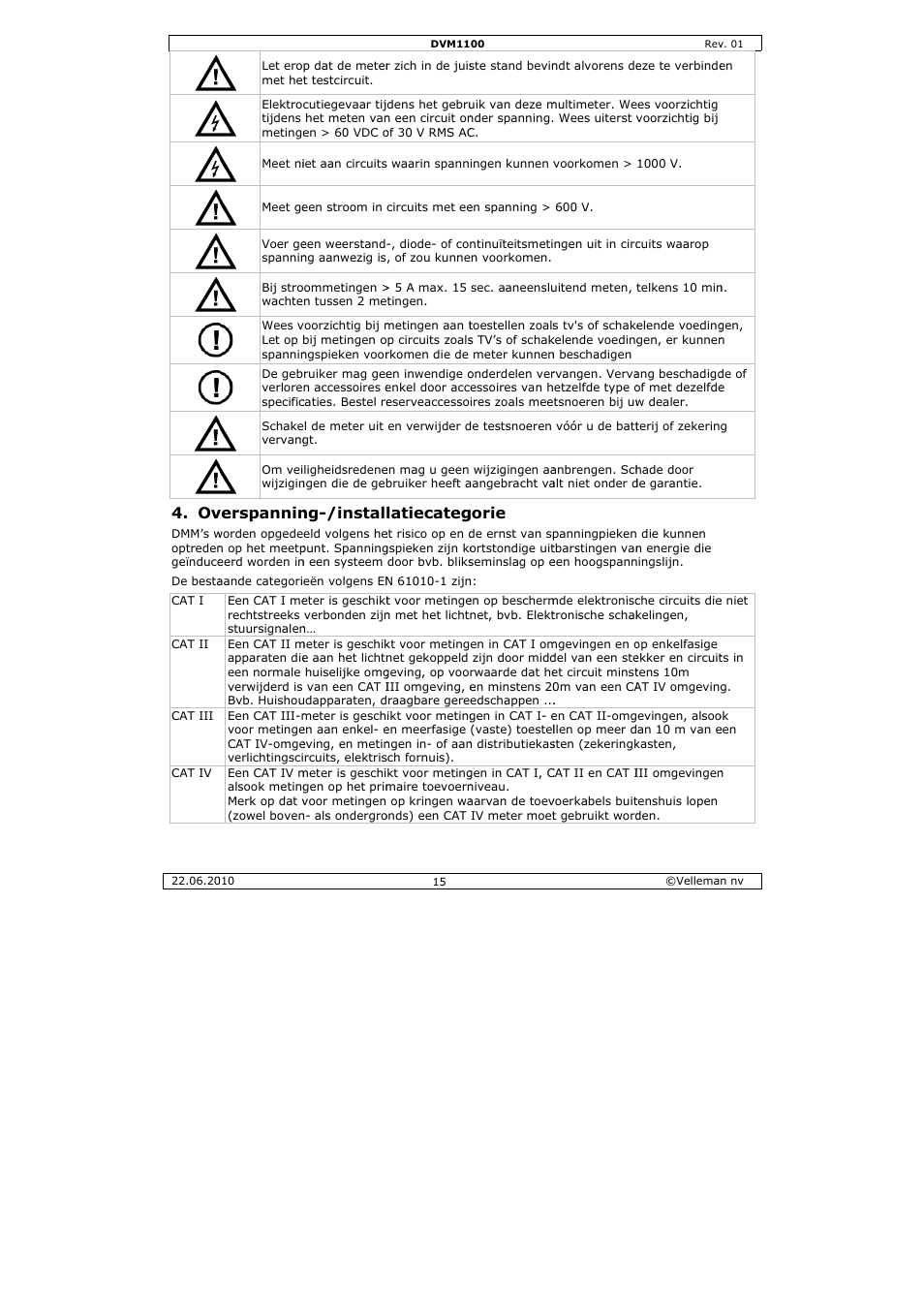 Verspannin, Ng-/instal, Latiecateg | Gorie | Velleman DVM1100 User Manual | Page 15 / 70