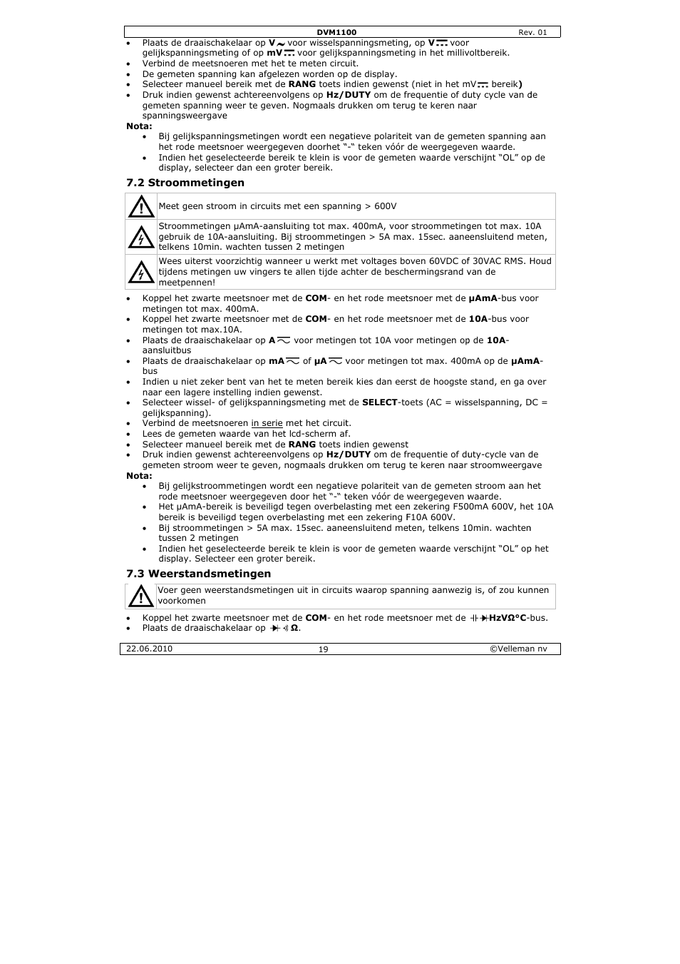 Velleman DVM1100 User Manual | Page 19 / 70