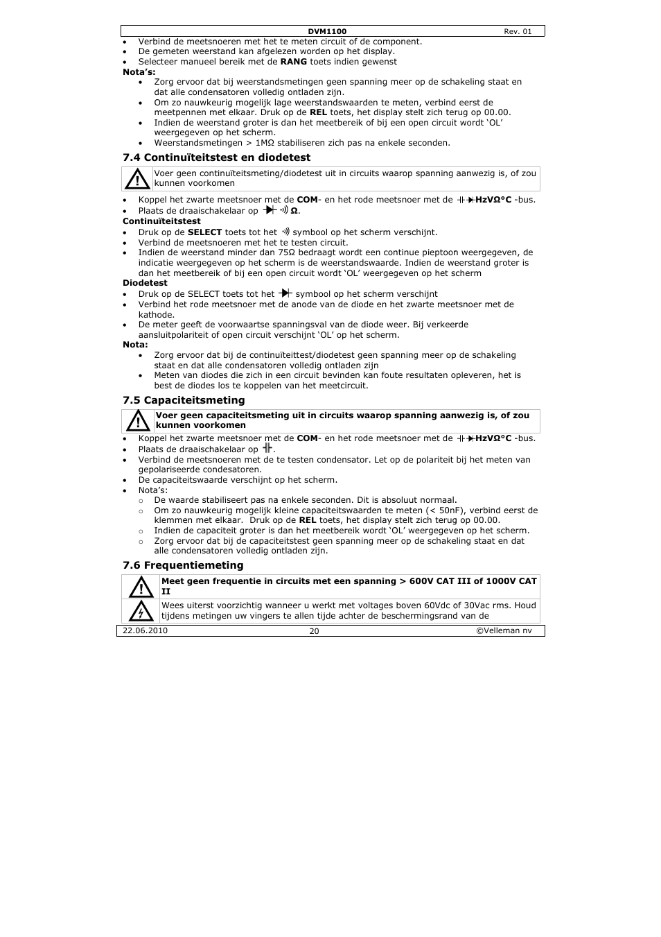 Velleman DVM1100 User Manual | Page 20 / 70