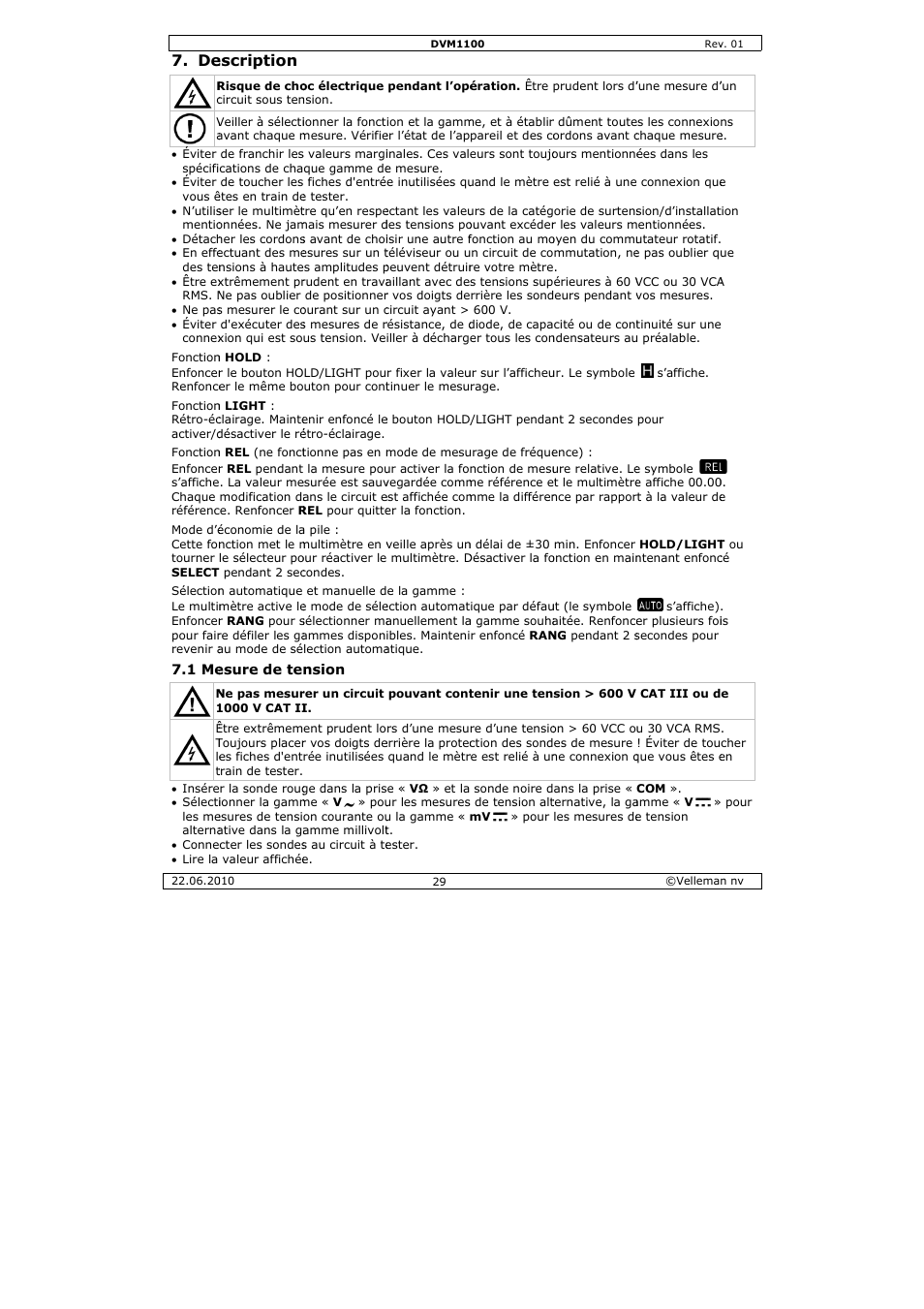 Escription | Velleman DVM1100 User Manual | Page 29 / 70