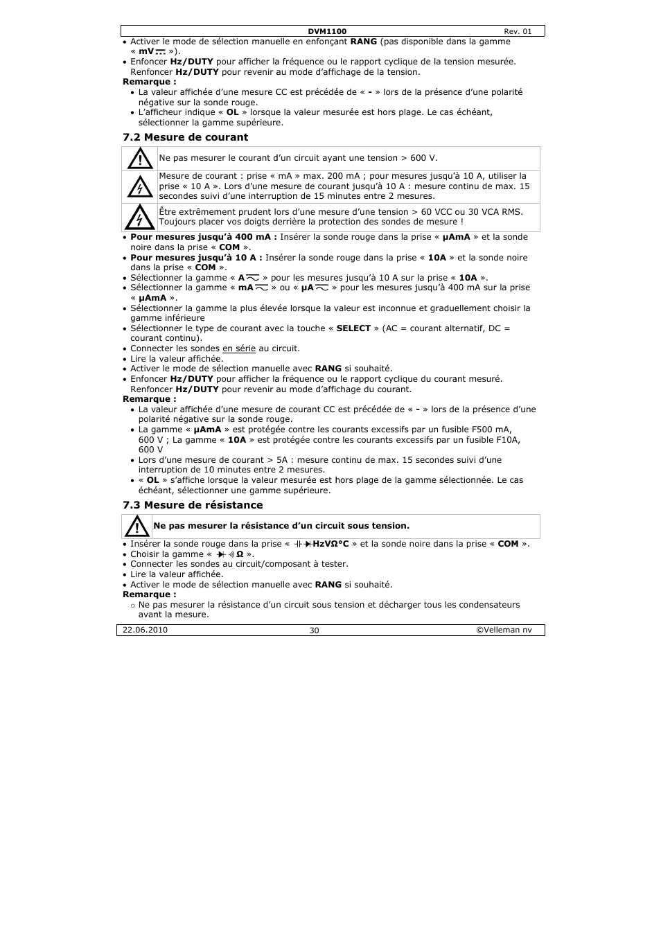 Velleman DVM1100 User Manual | Page 30 / 70