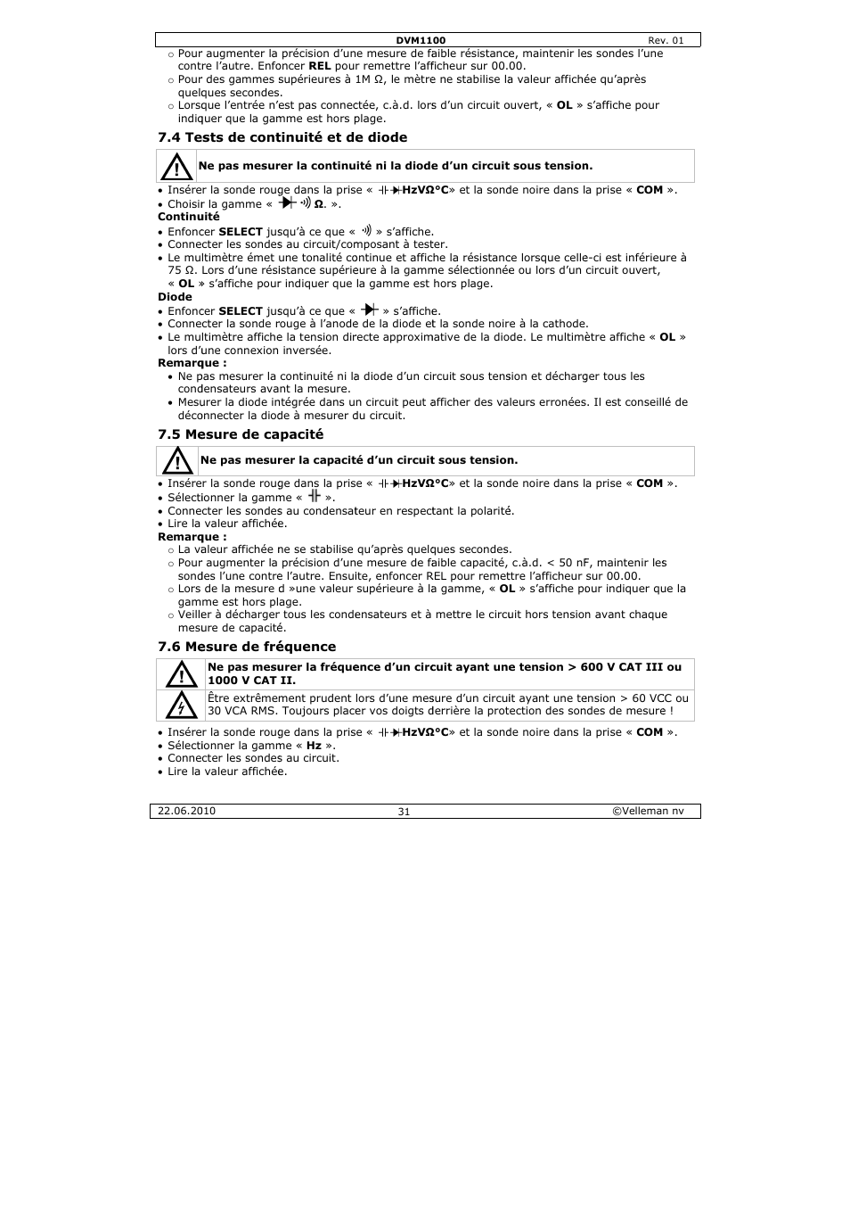 Velleman DVM1100 User Manual | Page 31 / 70