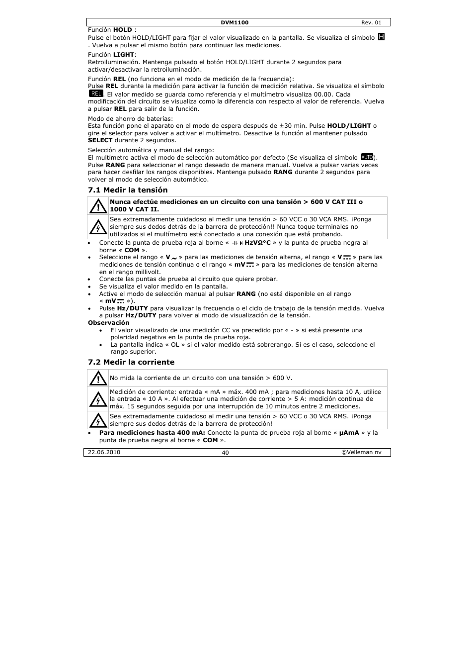 Velleman DVM1100 User Manual | Page 40 / 70