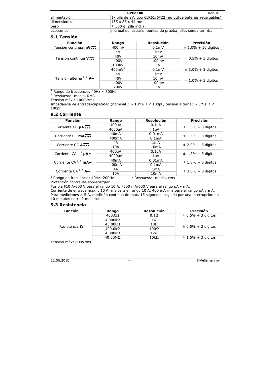 Velleman DVM1100 User Manual | Page 44 / 70