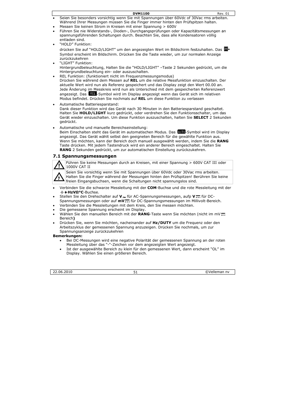 Velleman DVM1100 User Manual | Page 51 / 70