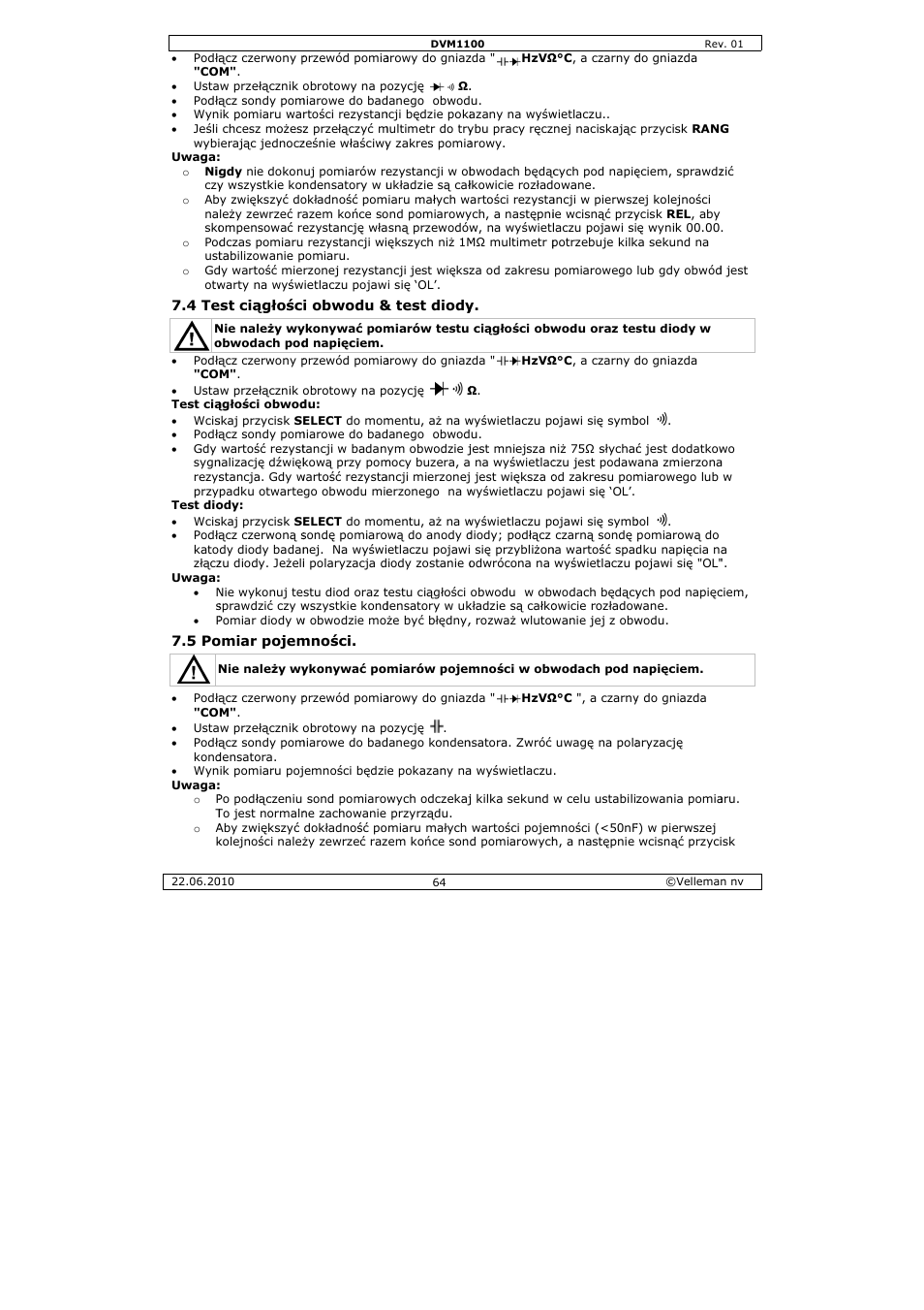 Velleman DVM1100 User Manual | Page 64 / 70