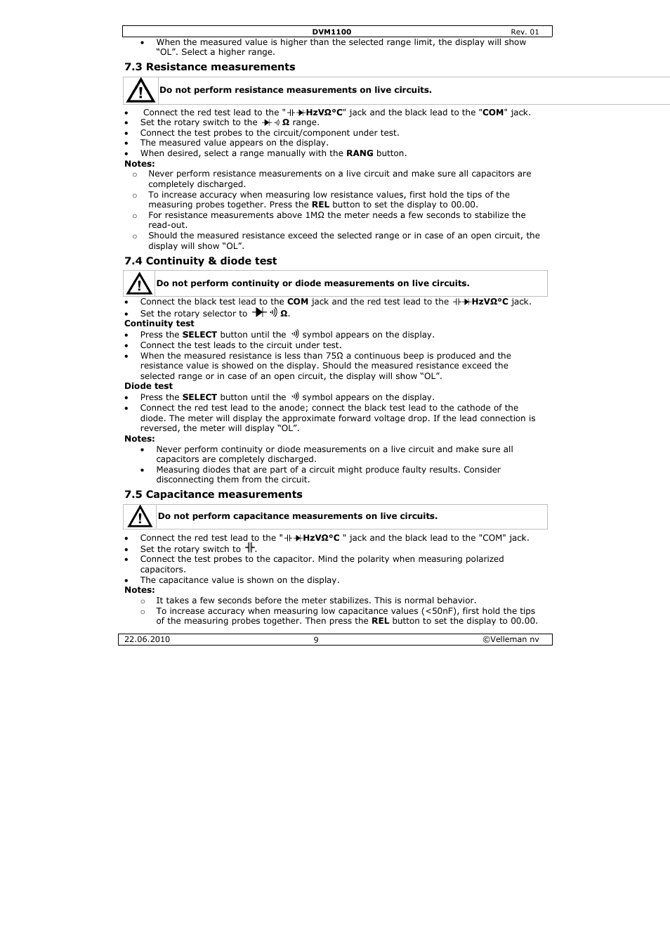 Velleman DVM1100 User Manual | Page 9 / 70