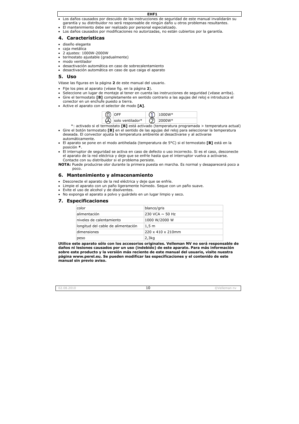 Velleman EHF1 User Manual | Page 10 / 17