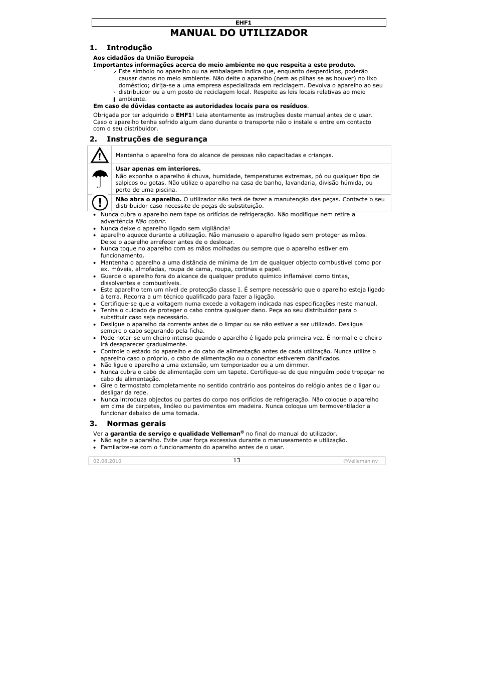 Manu, Ual do u, Utilizad | Velleman EHF1 User Manual | Page 13 / 17