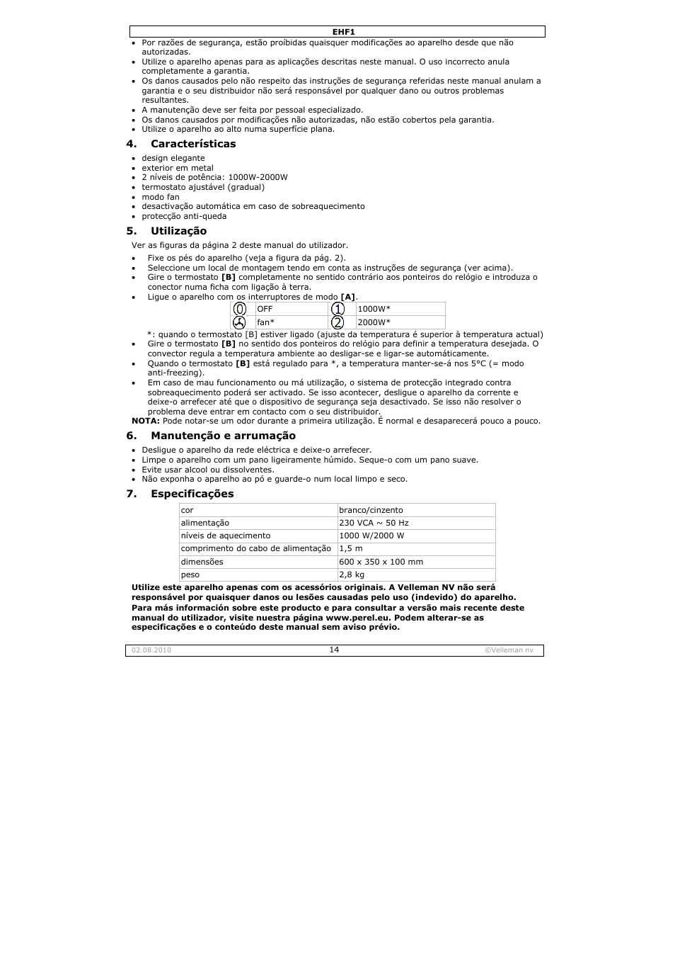 Velleman EHF1 User Manual | Page 14 / 17