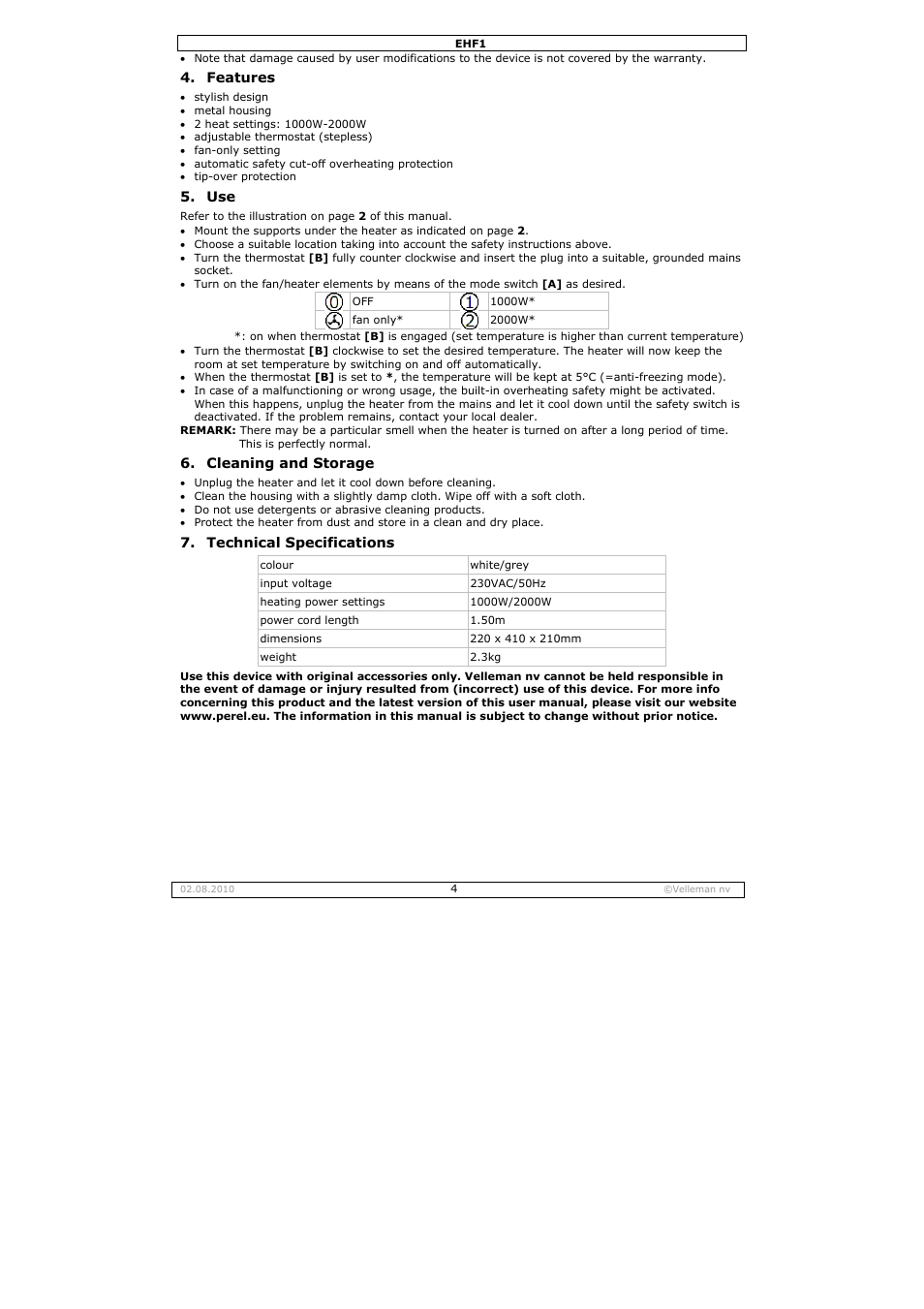 Velleman EHF1 User Manual | Page 4 / 17