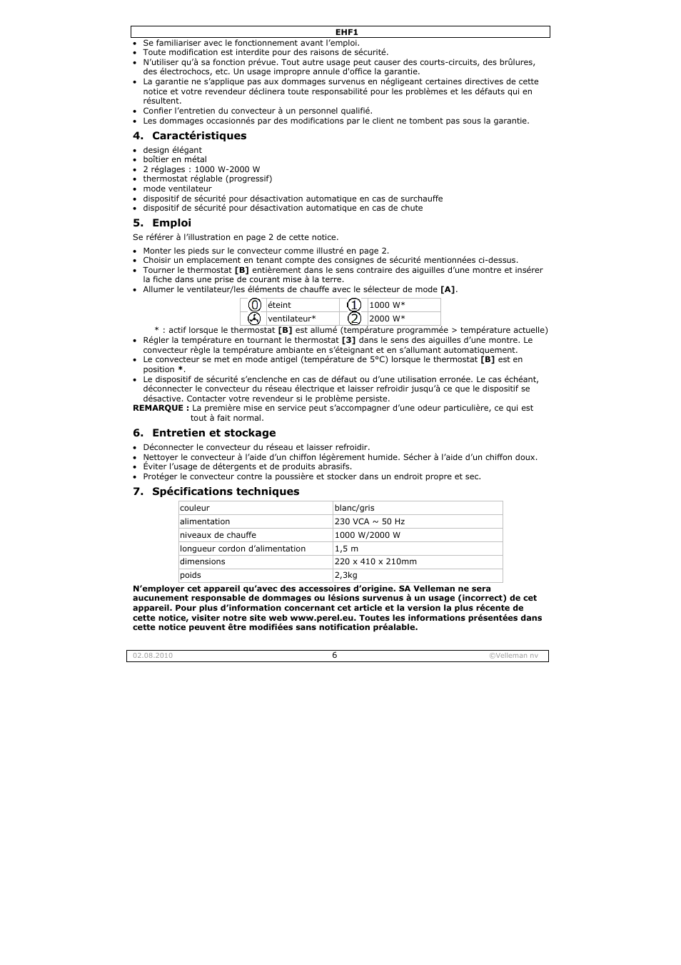 Velleman EHF1 User Manual | Page 6 / 17