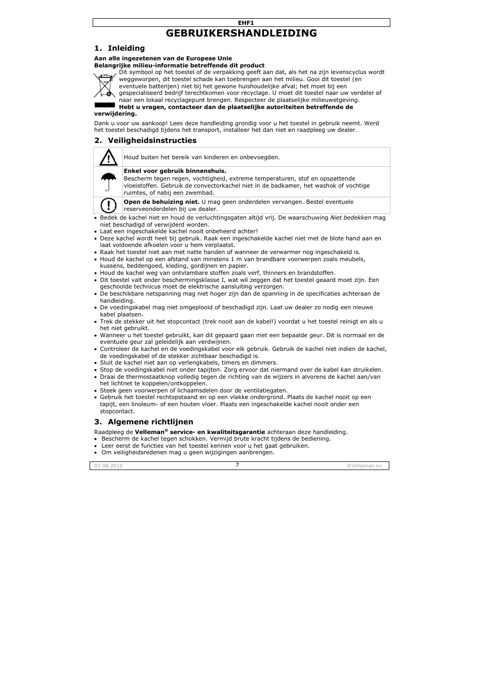 Gebru, Uikersha, Andleid | Ding | Velleman EHF1 User Manual | Page 7 / 17