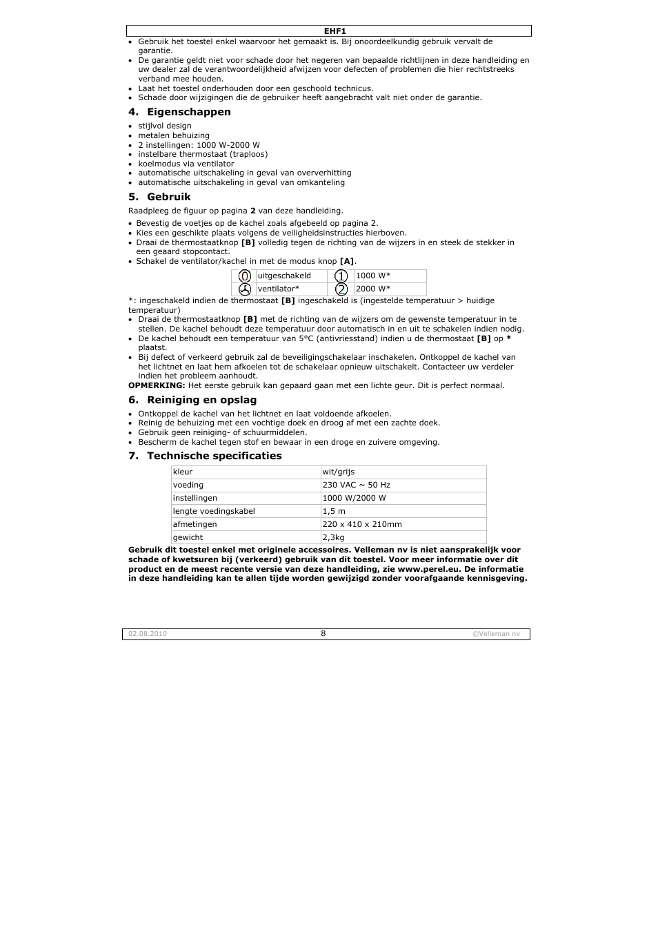 Velleman EHF1 User Manual | Page 8 / 17