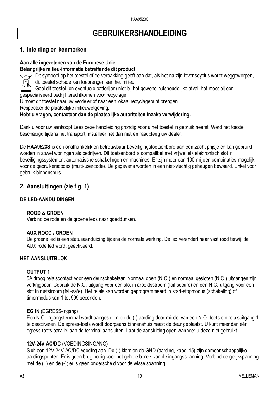 Gebruikershandleiding | Velleman HAA9523S User Manual | Page 19 / 84
