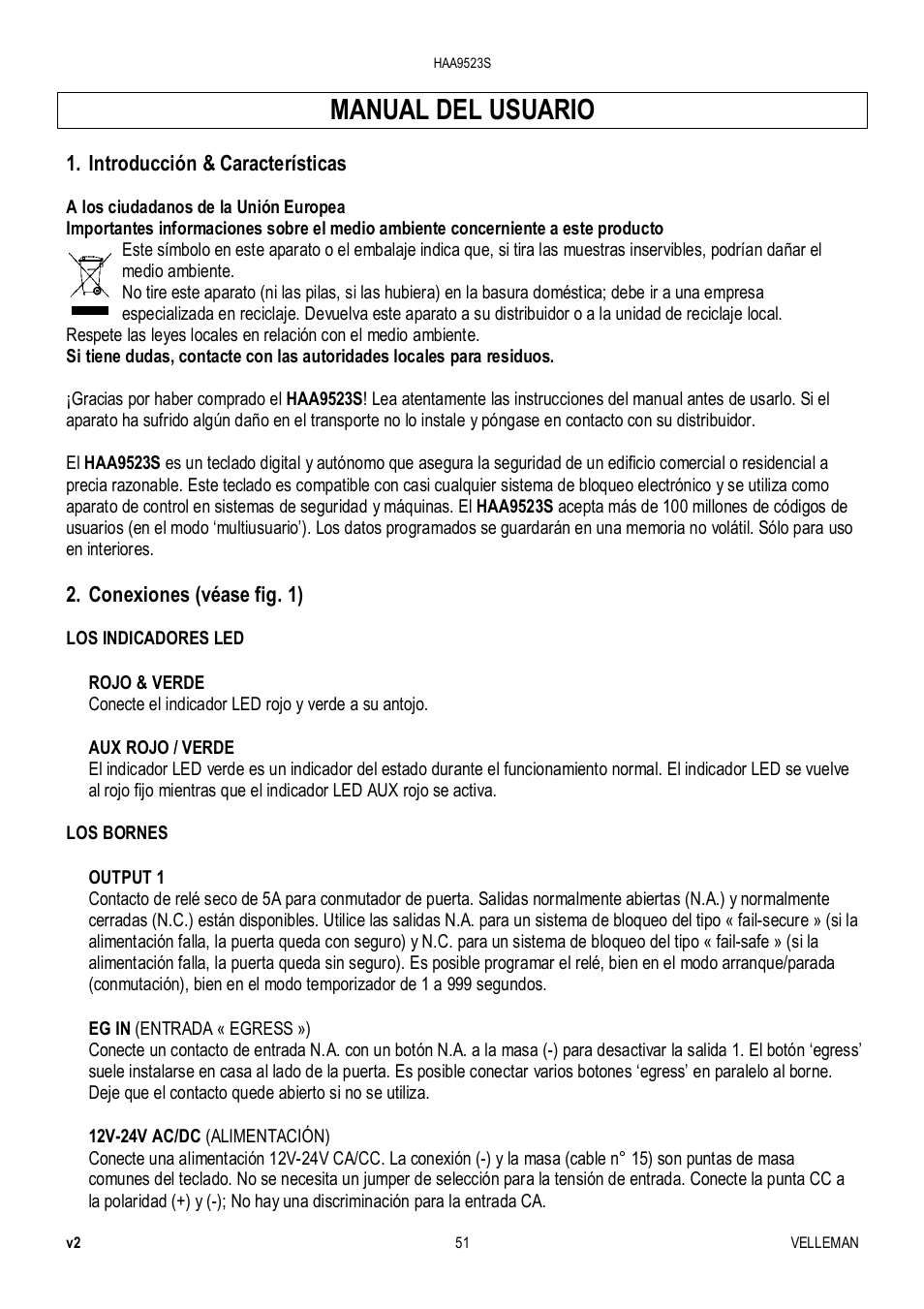 Manual del usuario | Velleman HAA9523S User Manual | Page 51 / 84