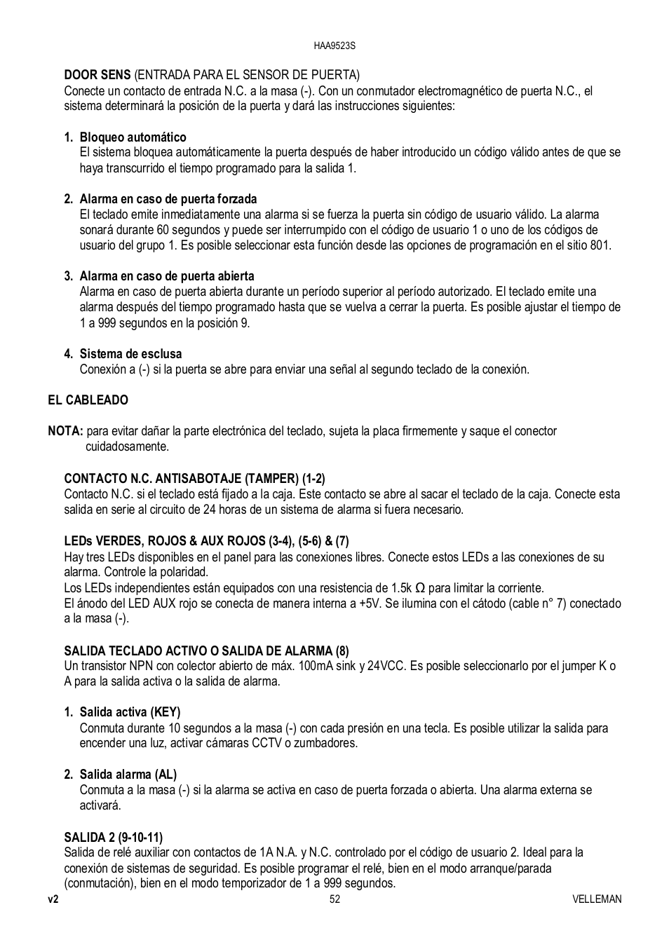 Velleman HAA9523S User Manual | Page 52 / 84