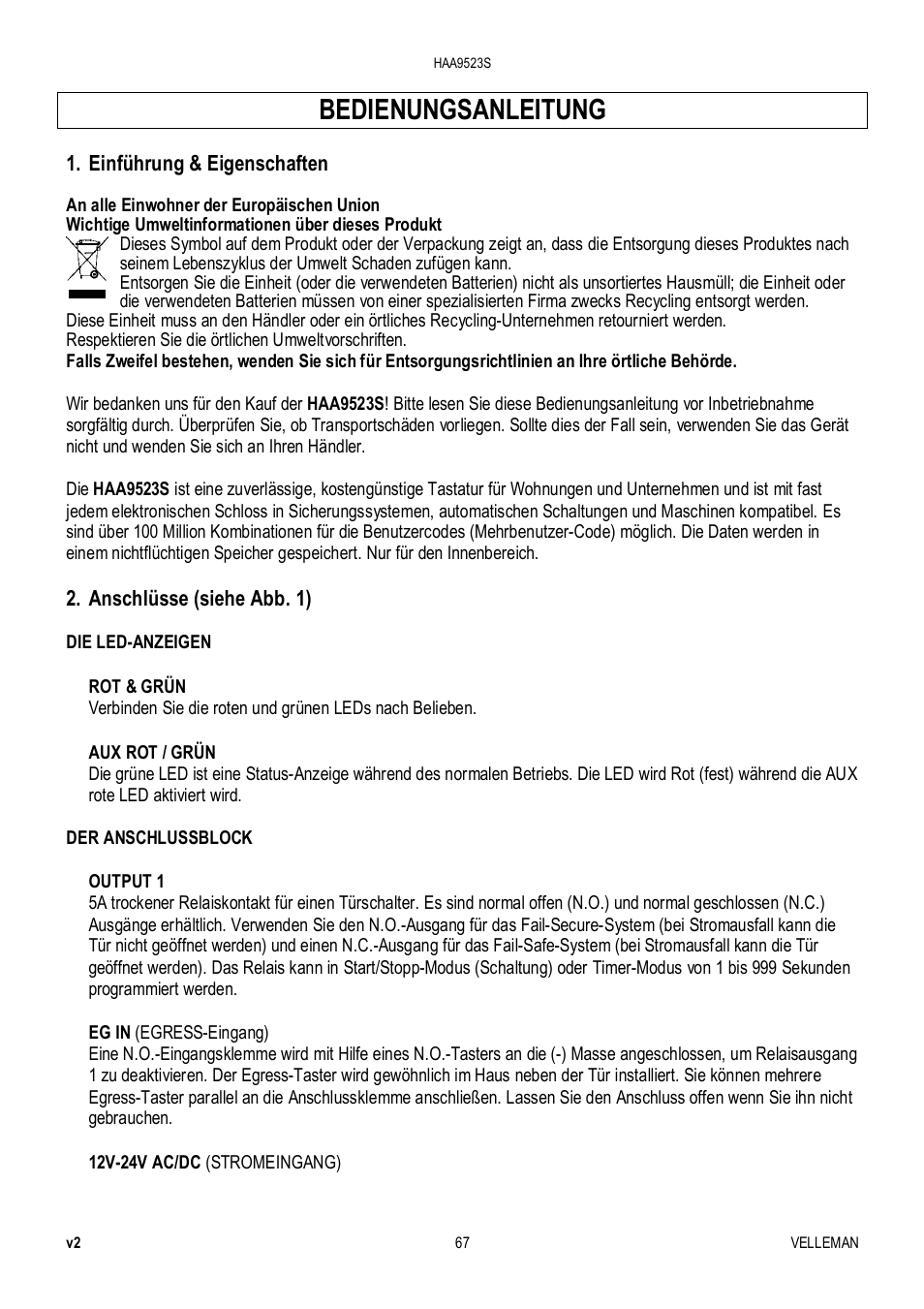 Bedienungsanleitung | Velleman HAA9523S User Manual | Page 67 / 84