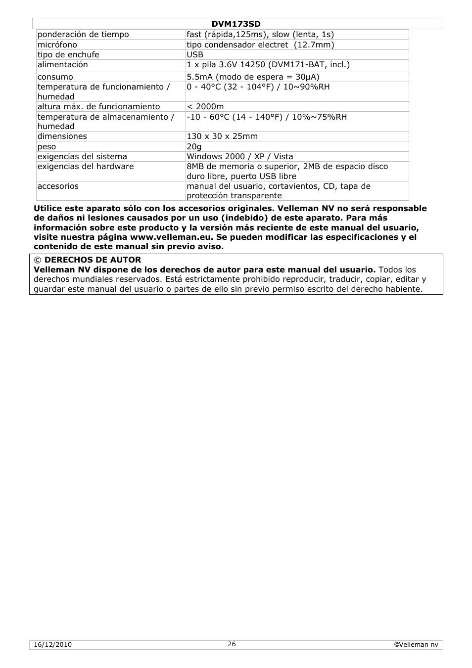Velleman DVM173SD User Manual | Page 26 / 34