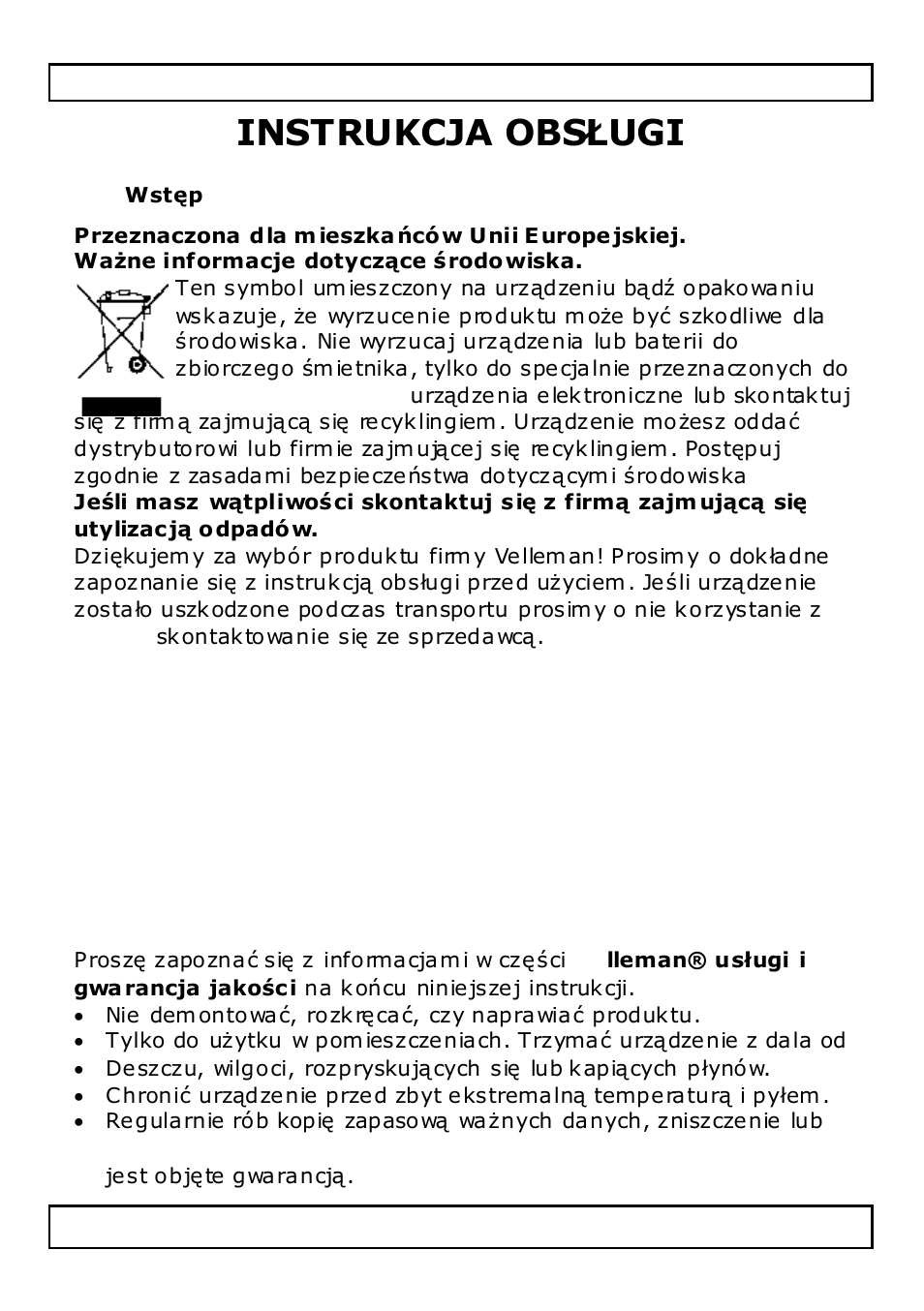 Instrukcja obsługi, Wstęp, Informacje ogólne | Instrukcja obslugi | Velleman MVR4 User Manual | Page 56 / 71