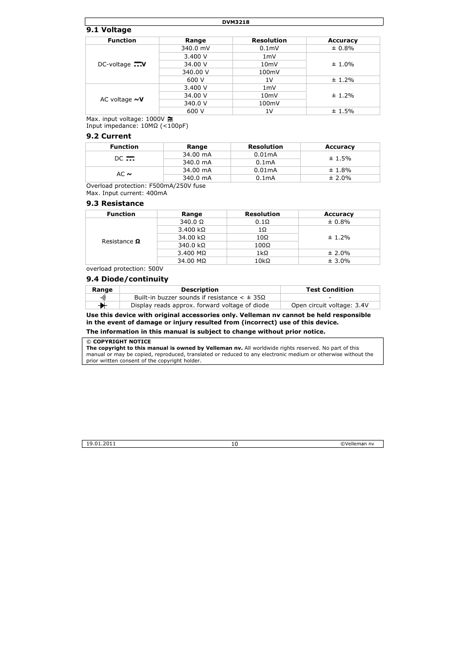 Velleman DVM3218 User Manual | Page 10 / 47