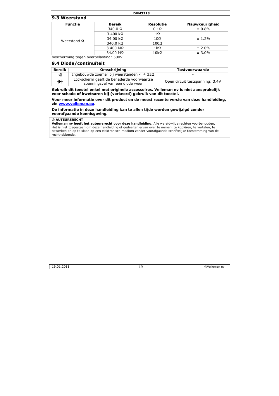Velleman DVM3218 User Manual | Page 19 / 47