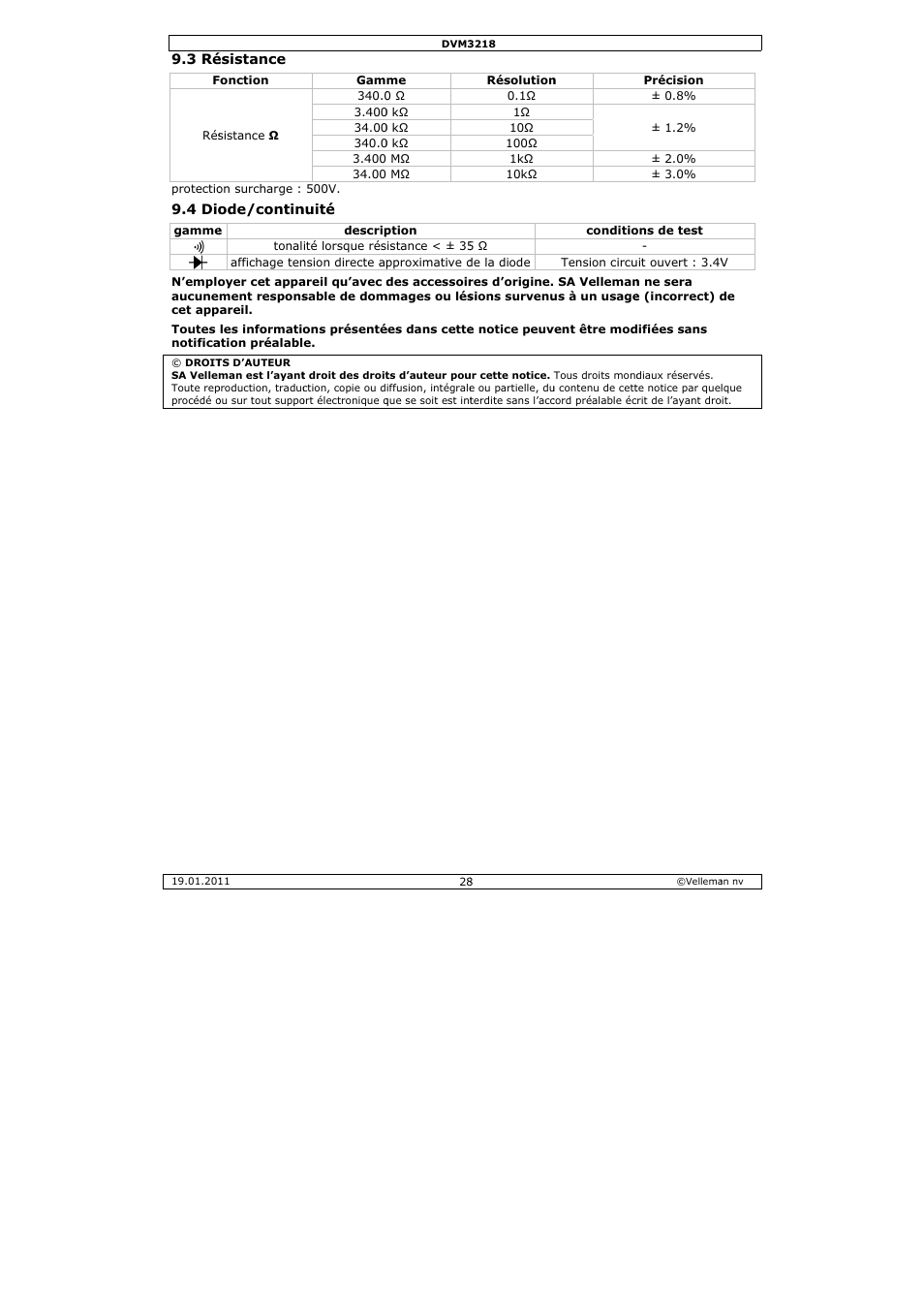 Velleman DVM3218 User Manual | Page 28 / 47