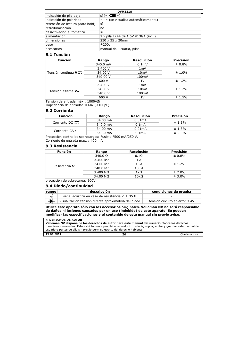 Velleman DVM3218 User Manual | Page 36 / 47