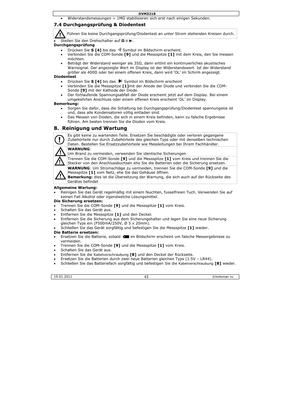 Einigung u, Nd wartun | Velleman DVM3218 User Manual | Page 43 / 47