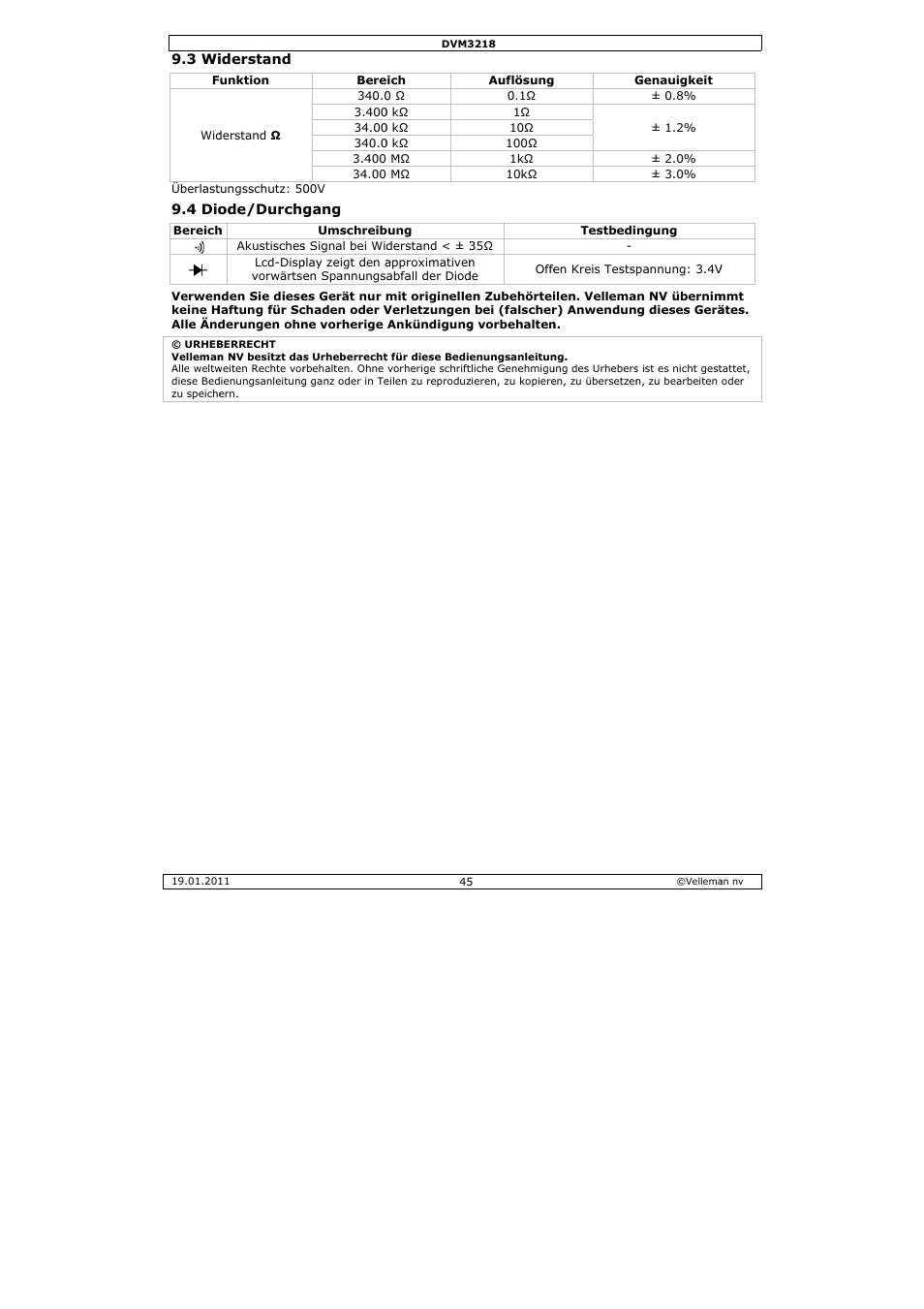 Velleman DVM3218 User Manual | Page 45 / 47