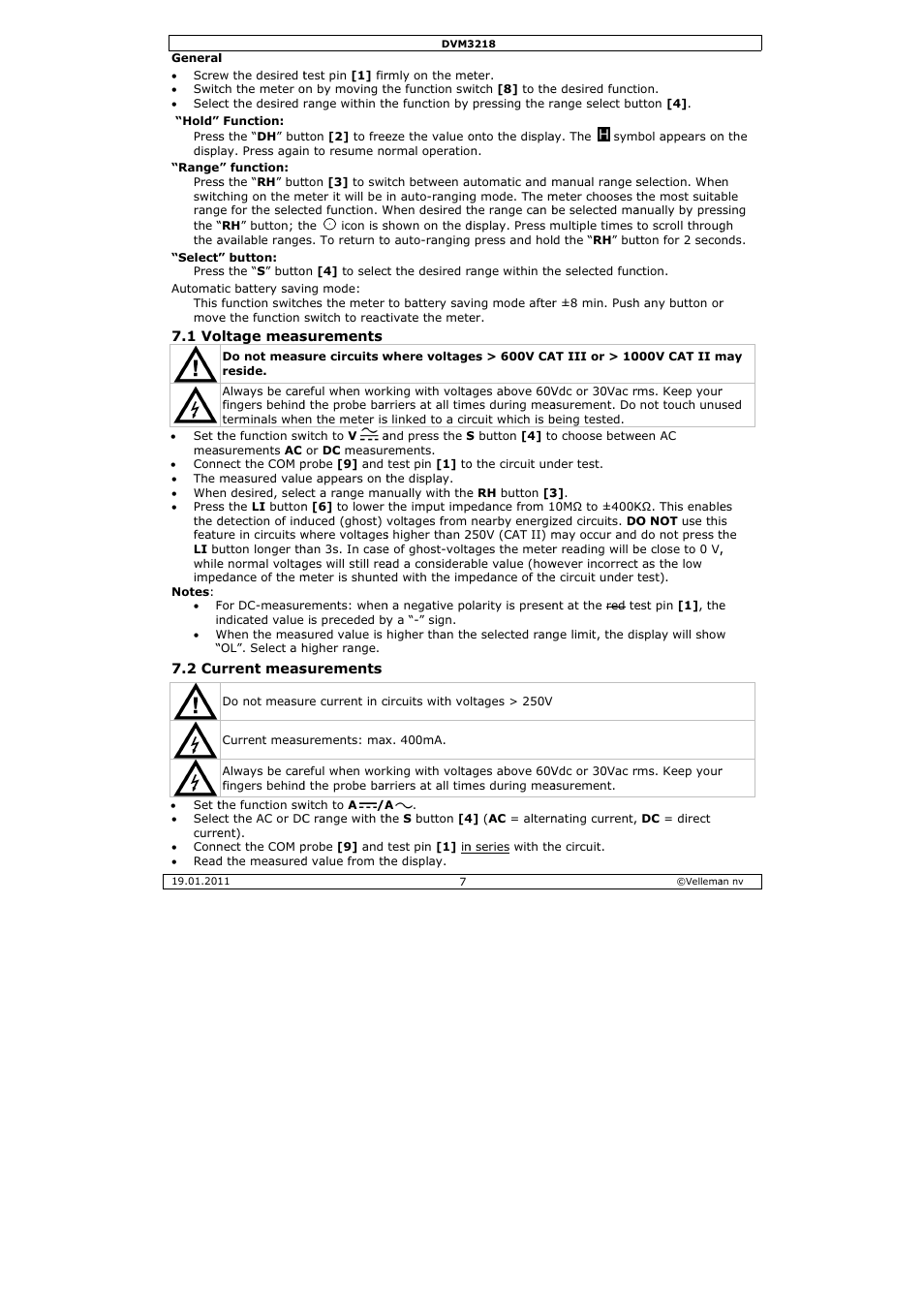 Velleman DVM3218 User Manual | Page 7 / 47