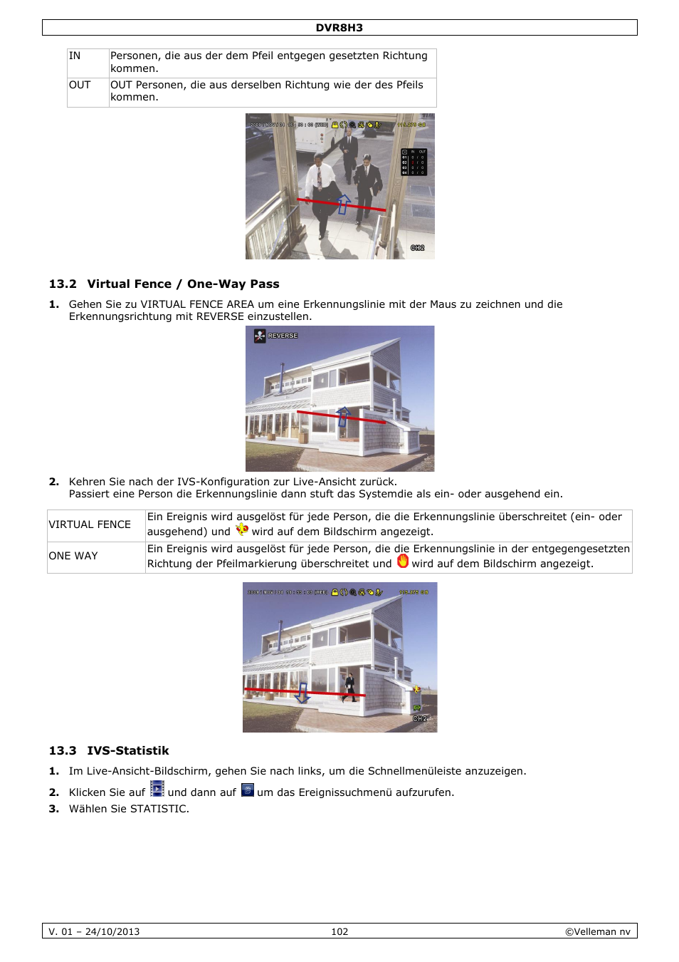 2 virtual fence / one-way pass, 3 ivs-statistik | Velleman DVR8H3 User Manual | Page 102 / 128