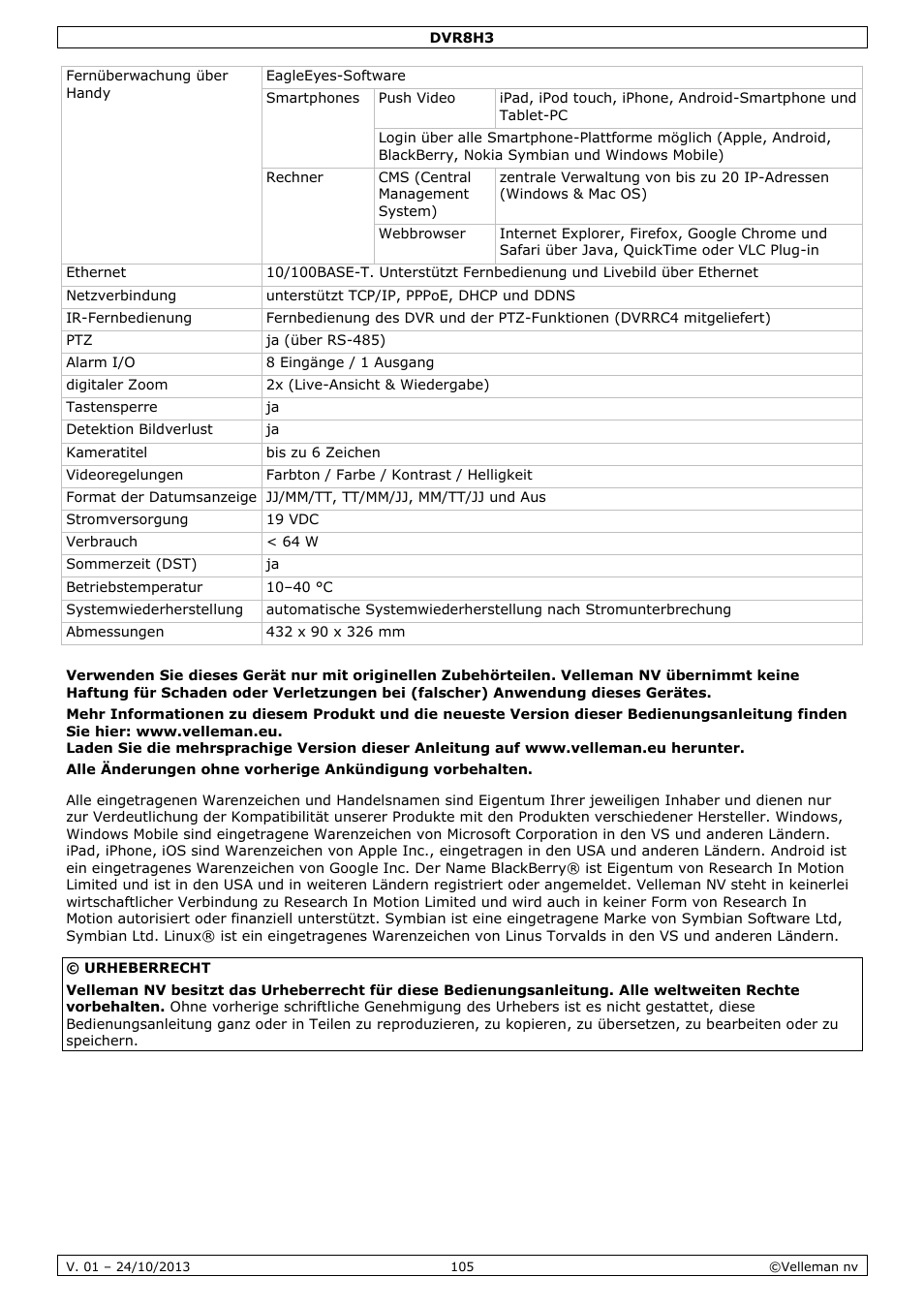 Velleman DVR8H3 User Manual | Page 105 / 128