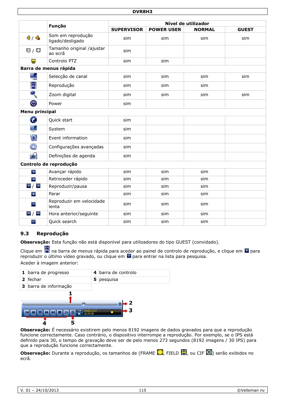 3 reprodução | Velleman DVR8H3 User Manual | Page 115 / 128
