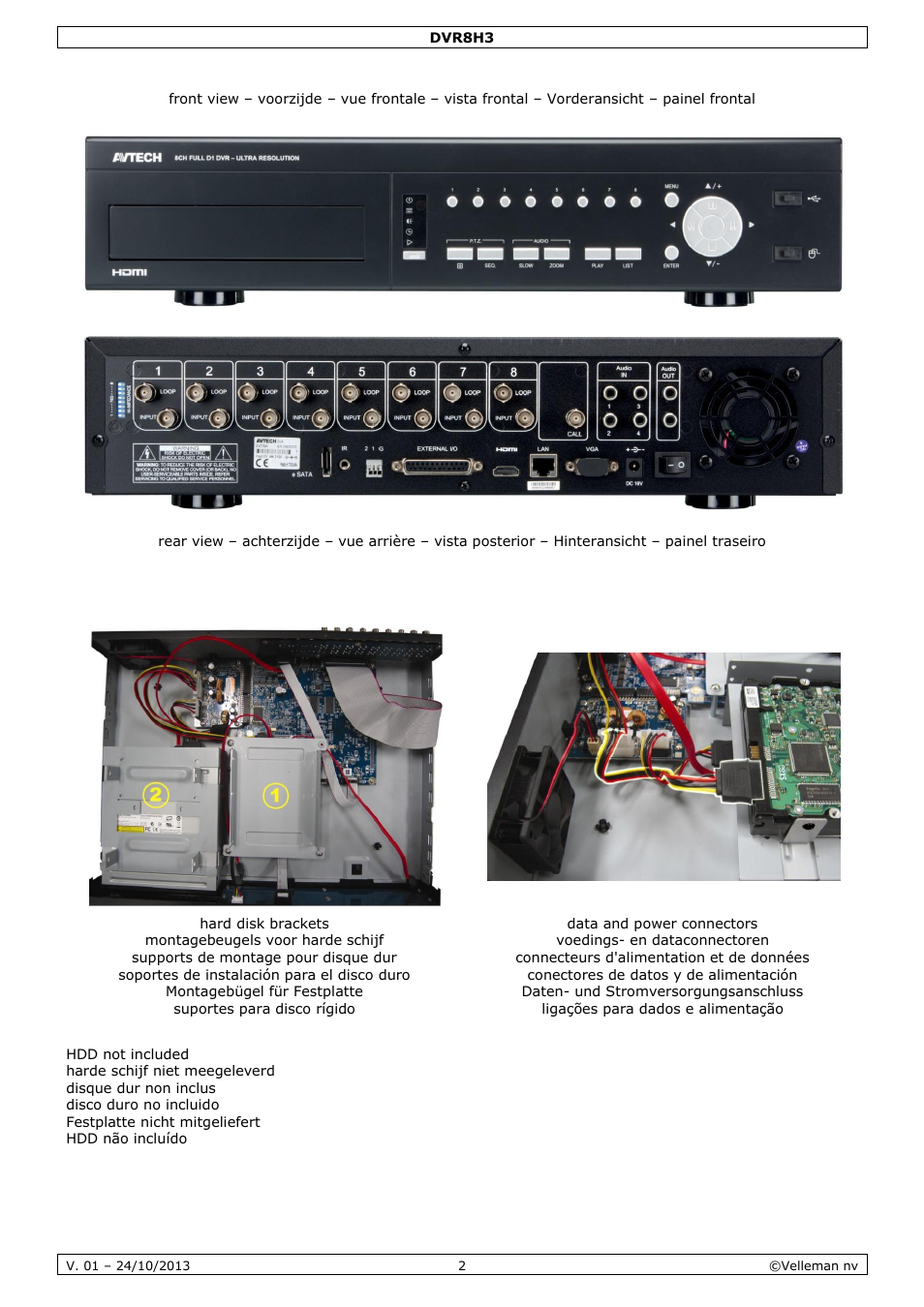 Velleman DVR8H3 User Manual | Page 2 / 128